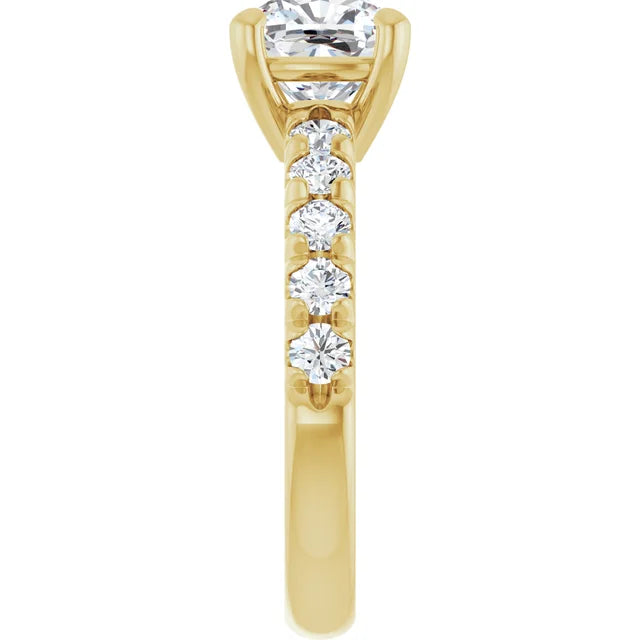 Cushion Yellow Gold Four Claw Set Style Engagement Ring