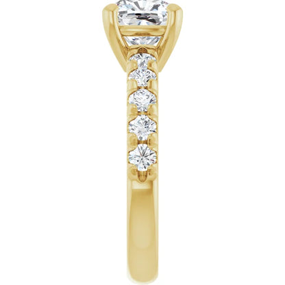 Cushion Yellow Gold Four Claw Set Style Engagement Ring