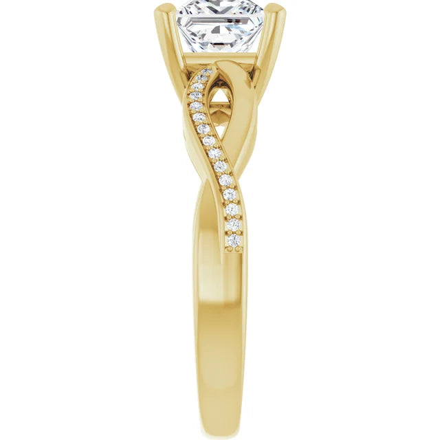 Princess Yellow Gold Claw Set Twist Style Engagement Ring 