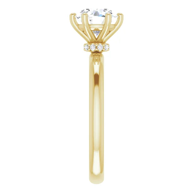 Round Brilliant Cut Yellow Gold Low Hidden Halo Solitaire Engagement Ring