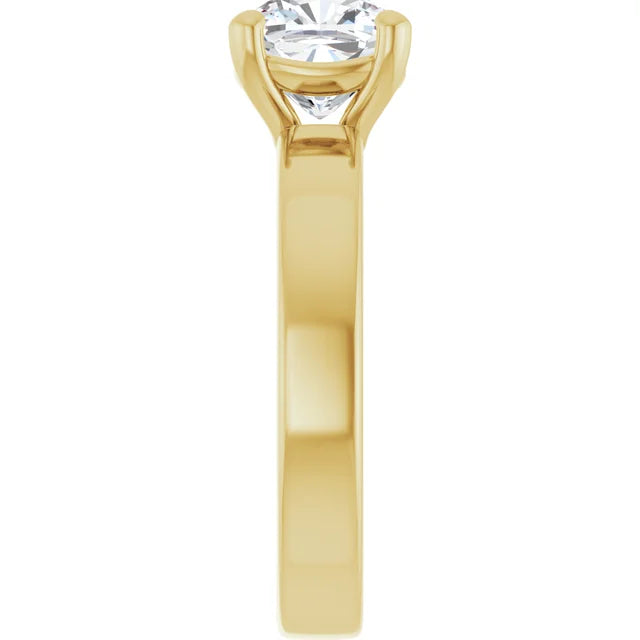 Cushion Yellow Gold Wide Band Solitaire Engagement Ring