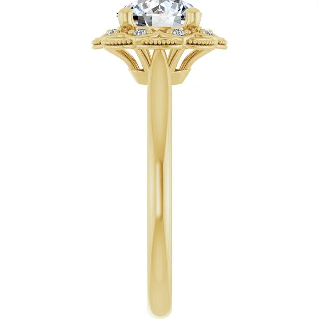 Round Brilliant Yellow Gold Antique Inspired Design Engagement Ring