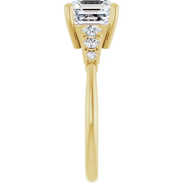 Asscher Yellow Gold Multi Stone Accent Style Engagement Ring