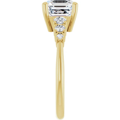 Asscher Yellow Gold Multi Stone Accent Style Engagement Ring