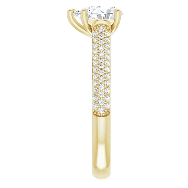Pear Yellow Gold Pave Lab Diamond Engagement Ring 