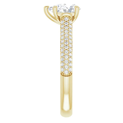 Pear Yellow Gold Pave Lab Diamond Engagement Ring 