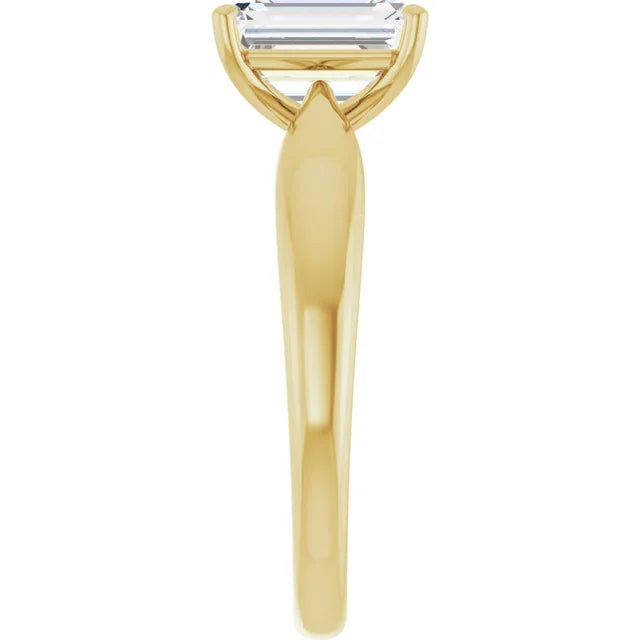 Emerald Yellow Gold Knife Edge Solitaire Engagement Ring