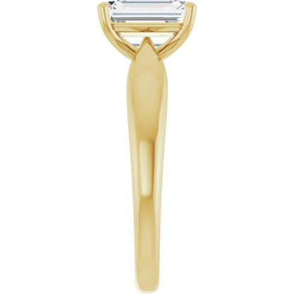 Emerald Yellow Gold Knife Edge Solitaire Engagement Ring