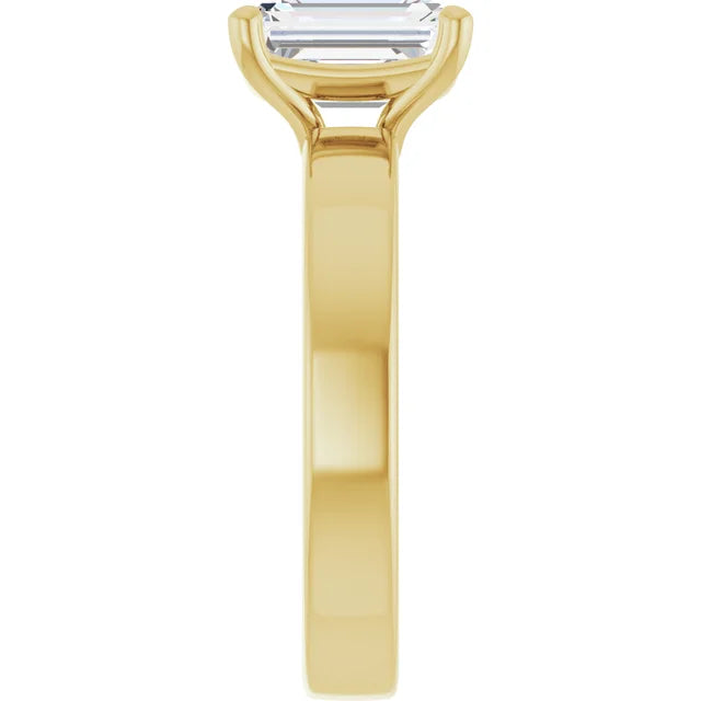 Emerald Yellow Gold Wide Band Solitaire Engagement Ring