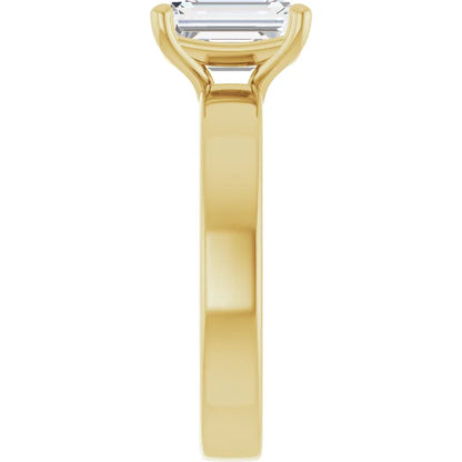 Emerald Yellow Gold Wide Band Solitaire Engagement Ring