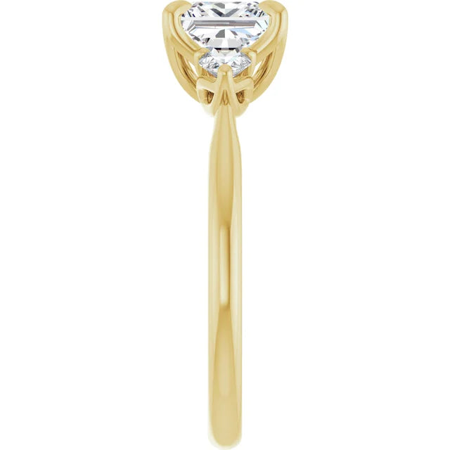 Princess Yellow Gold Tri -Stone Style Pear Accent Engagement Ring