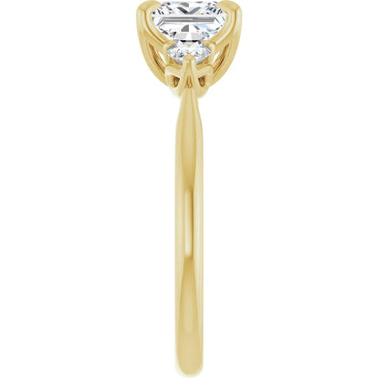 Princess Yellow Gold Tri -Stone Style Pear Accent Engagement Ring