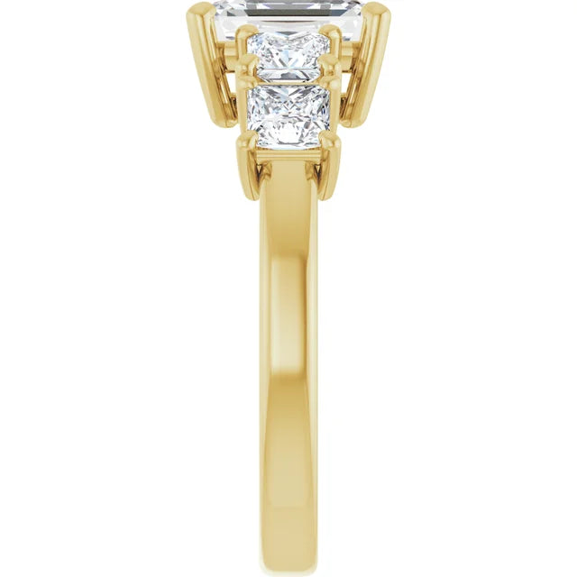 Emerald Yellow Gold Multi Stone Accent Style Engagement Ring