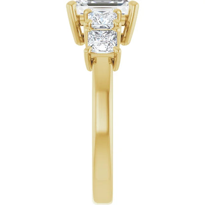 Emerald Yellow Gold Multi Stone Accent Style Engagement Ring