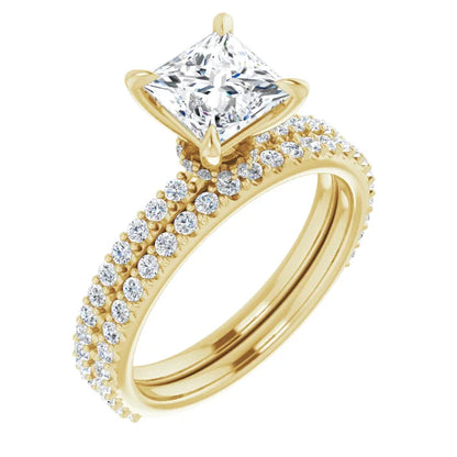 Princess Yellow Gold Claw Set Style Engagement Ring 