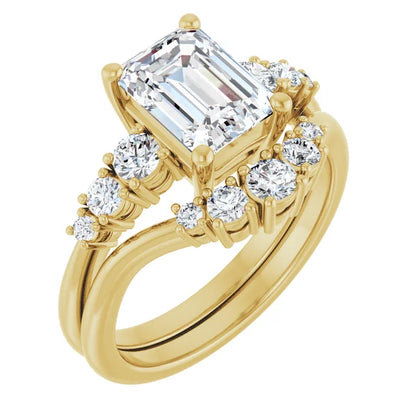 Emerald Yellow Gold Multi Stone Accent Style Engagement Ring