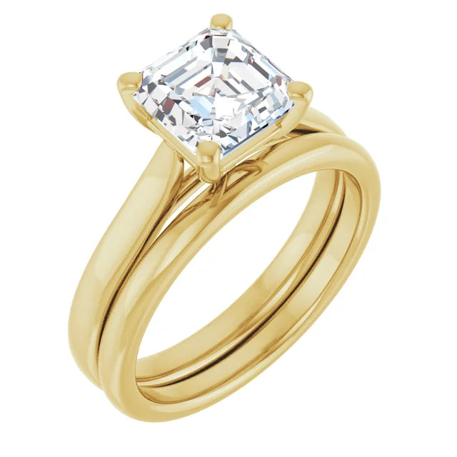 Four Claw Yellow Gold Asscher Solitaire Engagement Ring