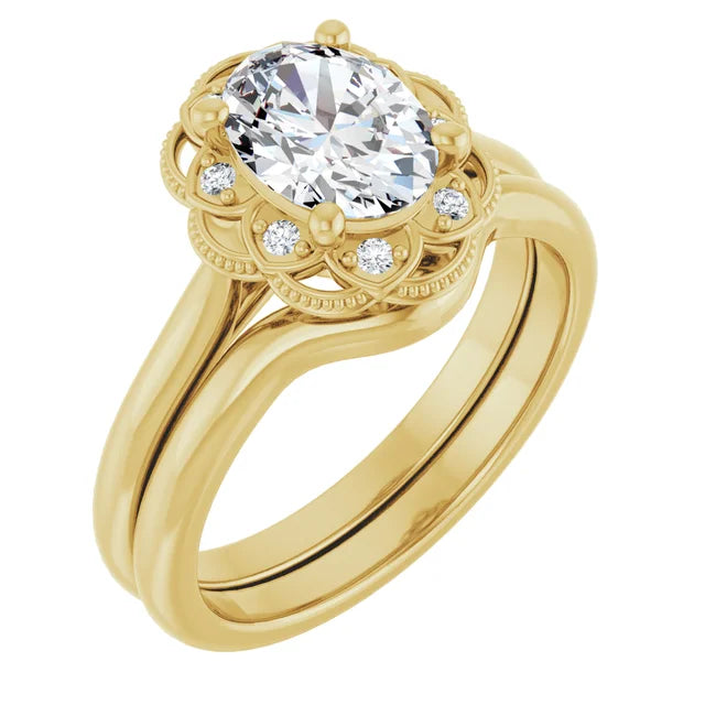 Oval Yellow Gold Antique Inspired Design Engagement Ring