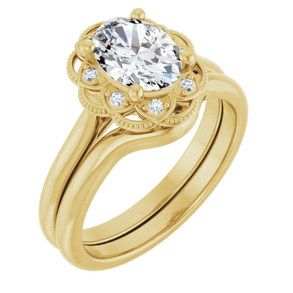 Oval Yellow Gold Antique Inspired Design Engagement Ring