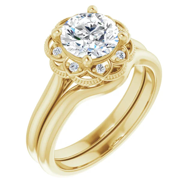Round Brilliant Yellow Gold Antique Inspired Design Engagement Ring