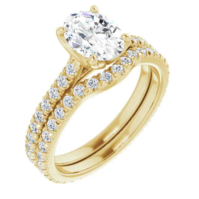 Oval Yellow Gold Claw Set Eternity Style Engagement Ring