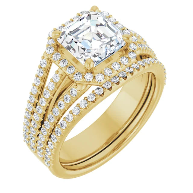 Asscher Yellow Gold Halo Style Engagement Ring
