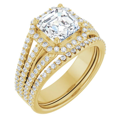 Asscher Yellow Gold Halo Style Engagement Ring
