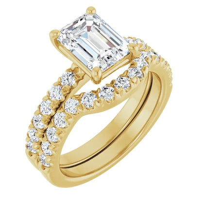 Emerald Four Claw Pave Yellow Gold Engagement Ring 