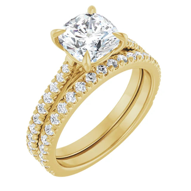 Cushion Yellow Gold Claw Set Style Engagement Ring
