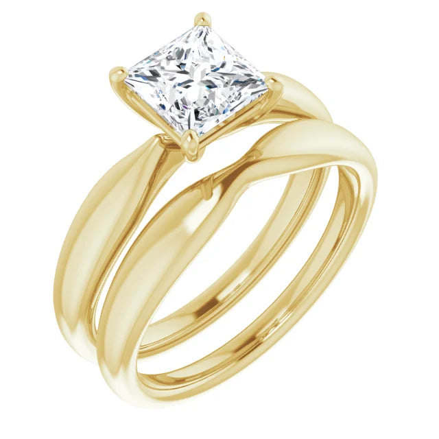 Princess Yellow Gold Knife Edge Solitaire Engagement Ring