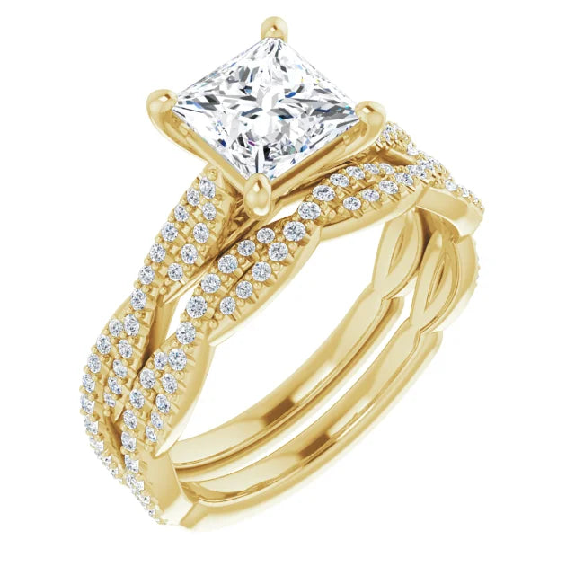 Princess Yellow Gold Twist Style Engagement Ring