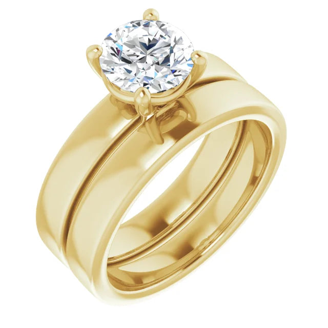 Round Brilliant Yellow Gold Wide Band Solitaire Engagement Ring