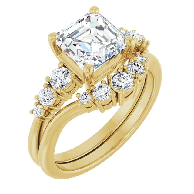 Asscher Yellow Gold Multi Stone Accent Style Engagement Ring