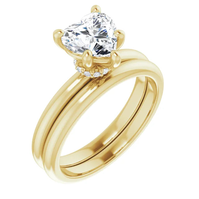 Heart Cut Yellow Gold Low Hidden Halo Solitaire Engagement Ring