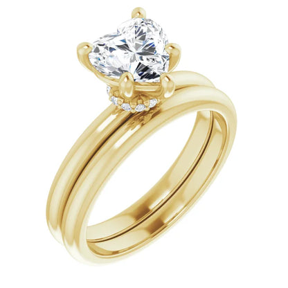 Heart Cut Yellow Gold Low Hidden Halo Solitaire Engagement Ring