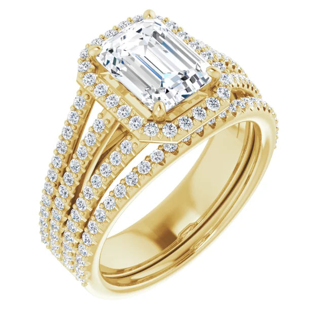 Emerald Yellow Gold Halo Style Engagement Ring