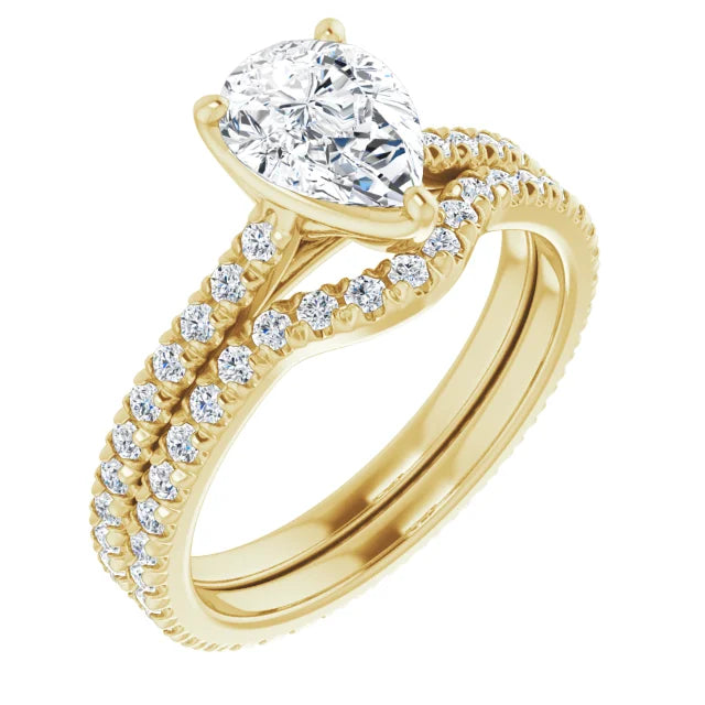 Pear Yellow Gold Claw Set Eternity Style Engagement Ring