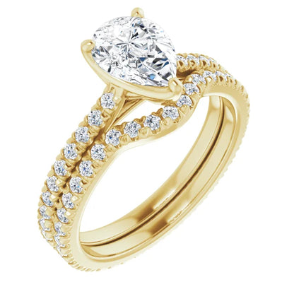 Pear Yellow Gold Claw Set Eternity Style Engagement Ring