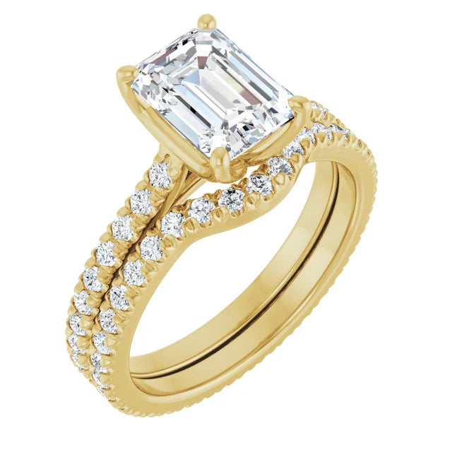 Emerald Yellow Gold Claw Set Eternity Style Engagement Ring