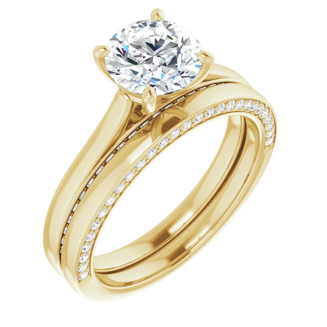 Round Brilliant Yellow Gold Solitaire & Hidden Diamond Band Engagement Ring