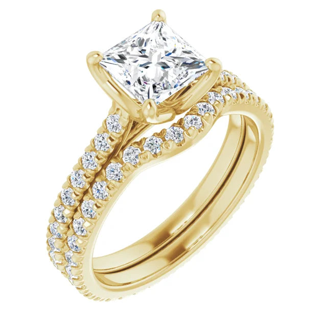 Princess Yellow Gold Claw Set Eternity Style Engagement Ring