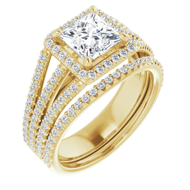 Princess Yellow Gold Halo Style Engagement Ring