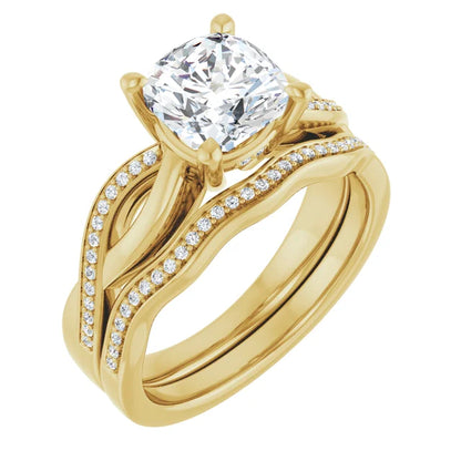 Cushion Yellow Gold Claw Set Twist Style Engagement Ring 
