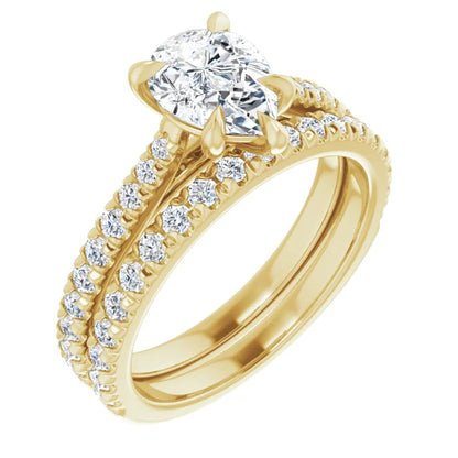 Pear Yellow Gold Claw Set Style Engagement Ring