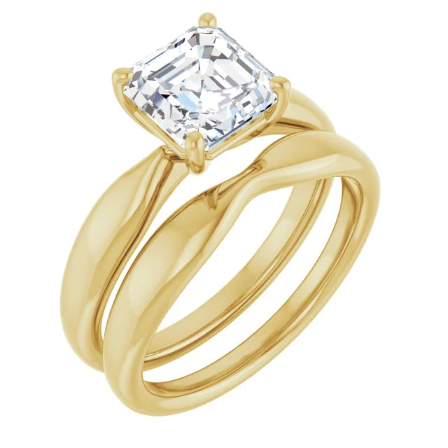 Asscher Yellow Gold Knife Edge Solitaire Engagement Ring