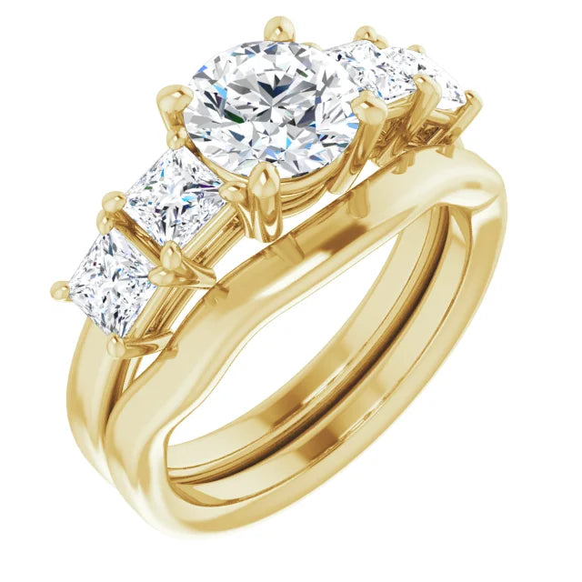 Round Brilliant Yellow Gold Multi Stone Accent Style Engagement Ring