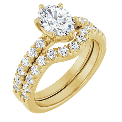 Oval Six Claw Pave Yellow Gold Engagement Ring 