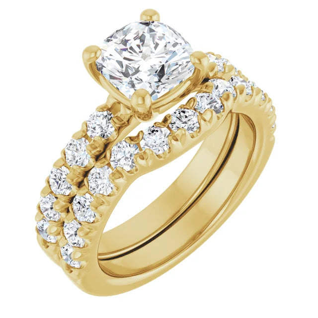 Cushion Yellow Gold Four Claw Set Style Engagement Ring