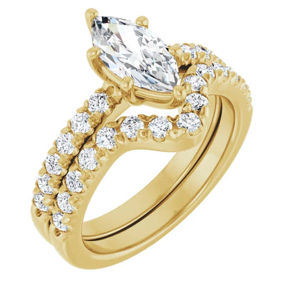 Marquise Six Claw Pave Yellow Gold Engagement Ring 