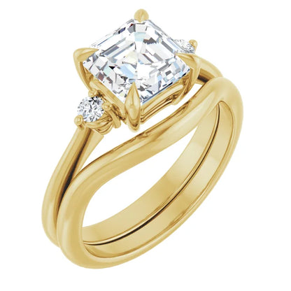 Asscher Yellow Gold Accent Engagement Ring